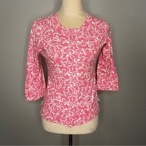 Lilly Pulitzer Cotton 3/4 Sleeve Shirt Pajama Top Women XS Pink Casual Button Up